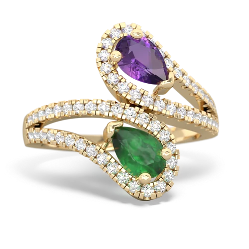 amethyst-emerald pave swirls ring