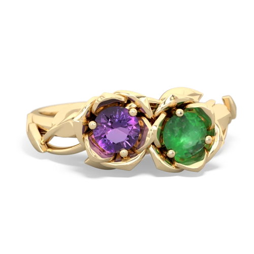 Amethyst Genuine Amethyst with Genuine Emerald Rose Garden ring Ring