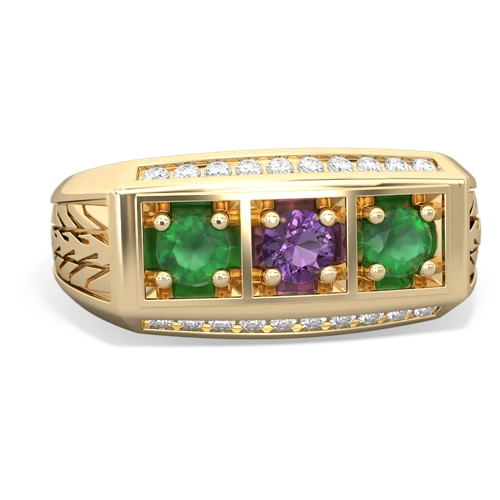 amethyst-emerald three stone ring
