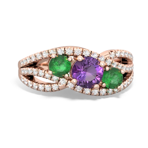 amethyst-emerald three stone pave ring