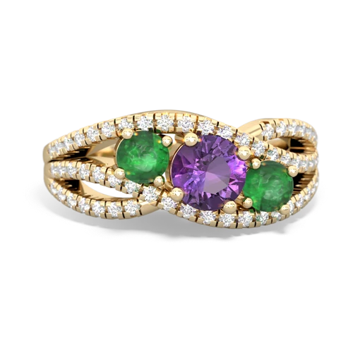 amethyst-emerald three stone pave ring