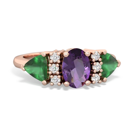 Amethyst Genuine Amethyst with Genuine Emerald and Genuine Amethyst Antique Style Three Stone ring Ring
