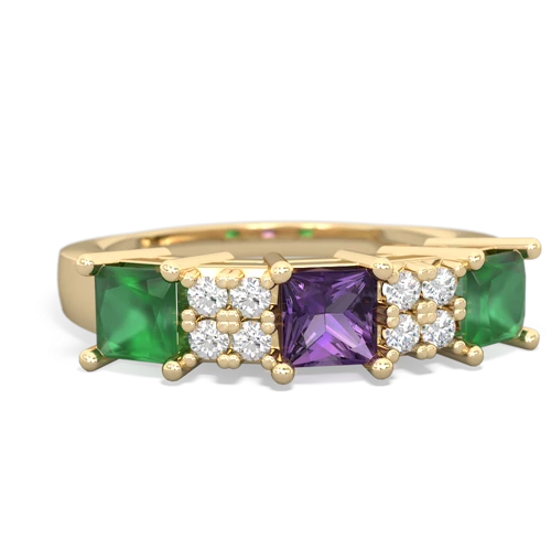 Amethyst Genuine Amethyst with Genuine Emerald and Genuine Amethyst Three Stone ring Ring