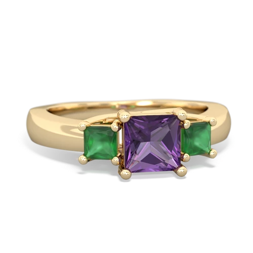 Amethyst Genuine Amethyst with Genuine Emerald and  Three Stone Trellis ring Ring