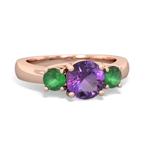 Amethyst Genuine Amethyst with Genuine Emerald and Genuine Fire Opal Three Stone Trellis ring Ring