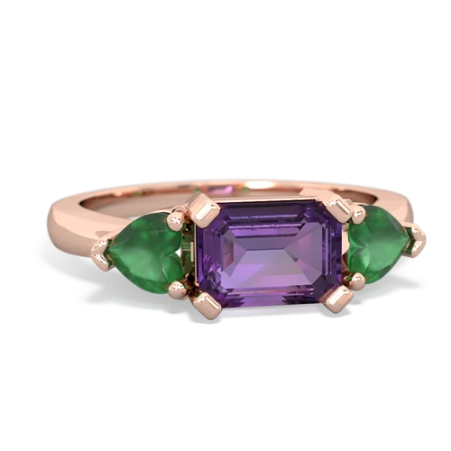 Amethyst Genuine Amethyst with Genuine Emerald and Genuine Pink Tourmaline Three Stone ring Ring