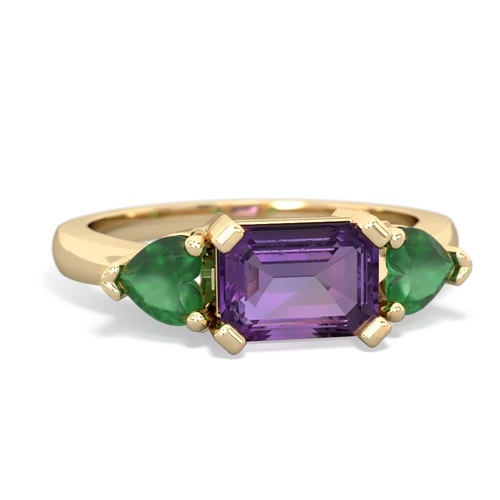 Amethyst Genuine Amethyst with Genuine Emerald and  Three Stone ring Ring