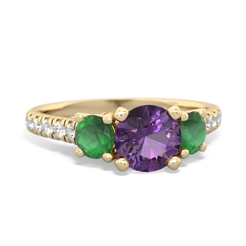 Amethyst Genuine Amethyst with Genuine Emerald and  Pave Trellis ring Ring