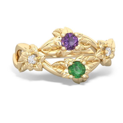 Amethyst Genuine Amethyst with Genuine Emerald Sparkling Bouquet ring Ring