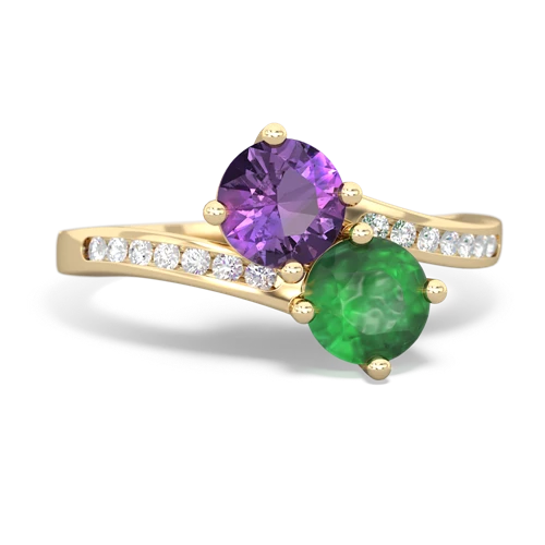 amethyst-emerald two stone channel ring