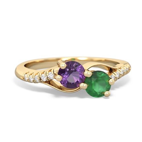 Amethyst Genuine Amethyst with Genuine Emerald Two Stone Infinity ring Ring