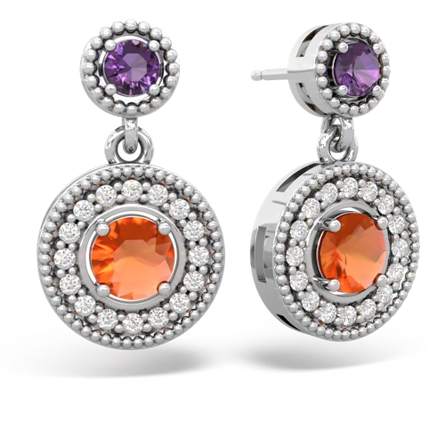 amethyst-fire opal halo earrings