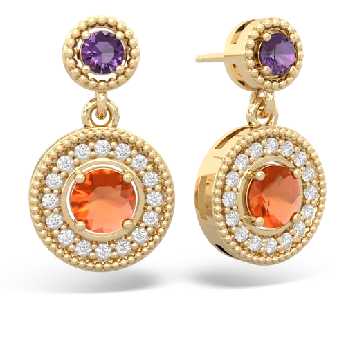 amethyst-fire opal halo earrings
