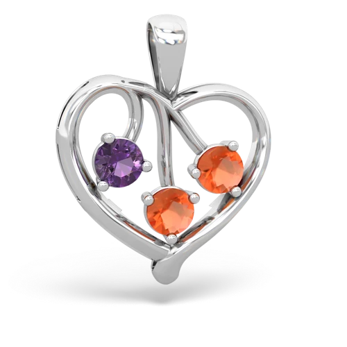 Amethyst Genuine Amethyst with Genuine Fire Opal and Genuine Opal Glowing Heart pendant Pendant