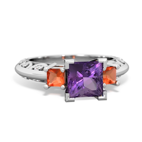 Amethyst Genuine Amethyst with Genuine Fire Opal and Genuine Smoky Quartz Art Deco ring Ring