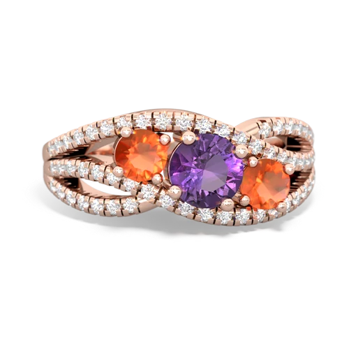 amethyst-fire opal three stone pave ring