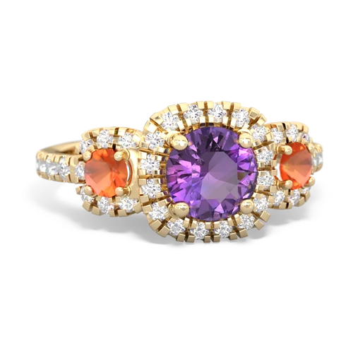 Amethyst Genuine Amethyst with Genuine Fire Opal and Lab Created Emerald Regal Halo ring Ring