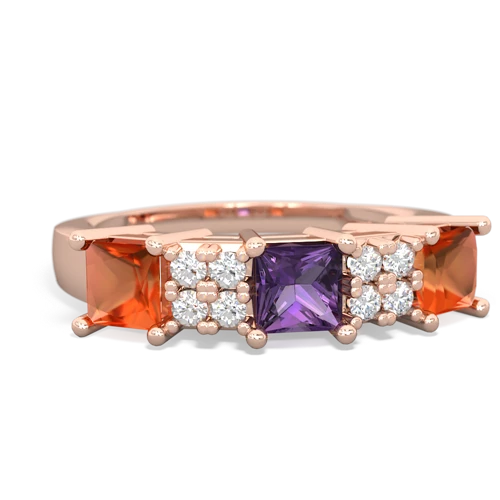 Amethyst Genuine Amethyst with Genuine Fire Opal and Lab Created Emerald Three Stone ring Ring