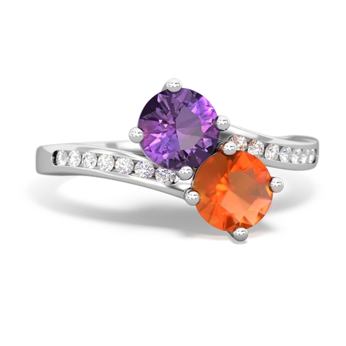 amethyst-fire opal two stone channel ring