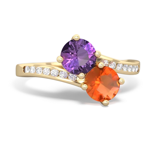 amethyst-fire opal two stone channel ring