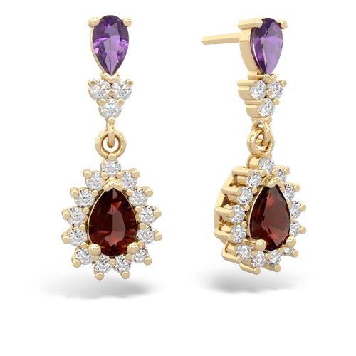 Amethyst Genuine Amethyst with Genuine Garnet Halo Pear Dangle earrings Earrings