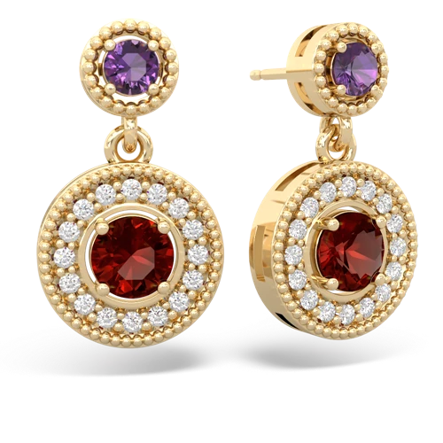 Amethyst Genuine Amethyst with Genuine Garnet Halo Dangle earrings Earrings
