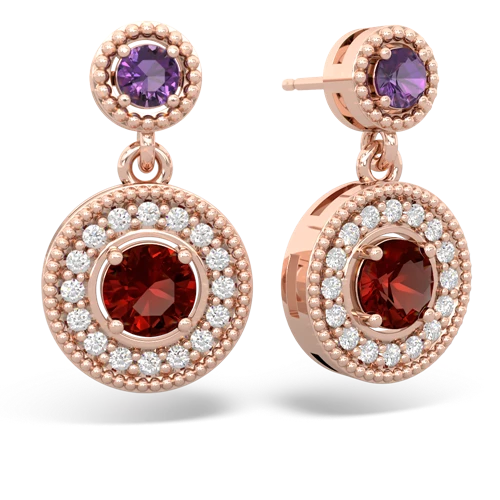 amethyst-garnet halo earrings