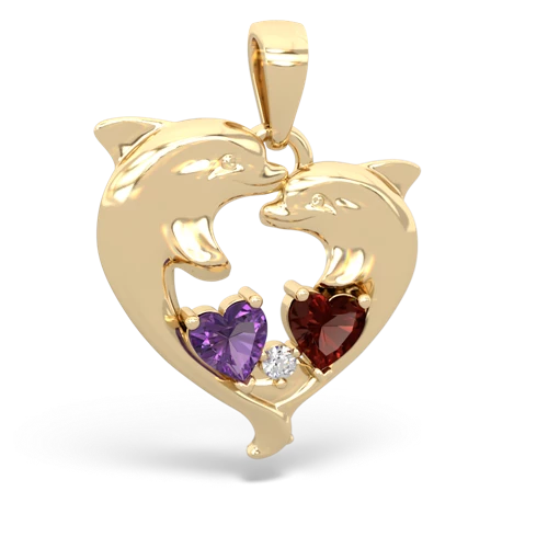 Amethyst Genuine Amethyst with Genuine Garnet Dolphin Heart pendant Pendant