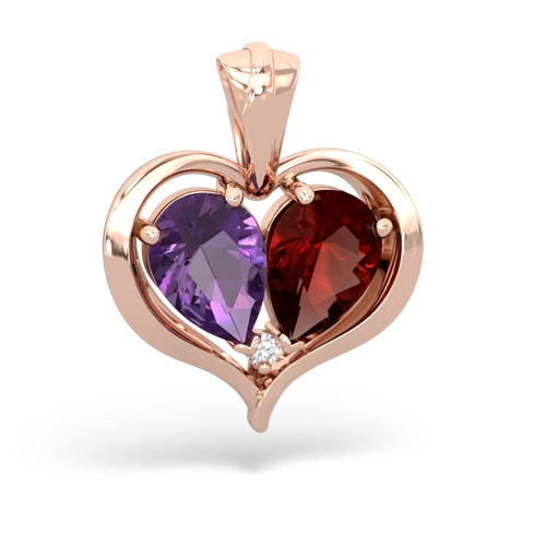 amethyst-garnet half heart whole pendant