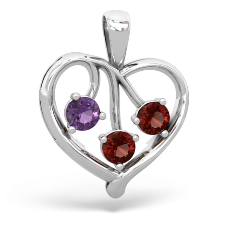 Genuine Amethyst with Genuine Garnet and Genuine Pink Tourmaline Glowing Heart pendant