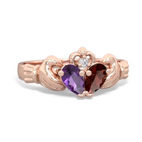Amethyst Genuine Amethyst with Genuine Garnet Claddagh ring Ring