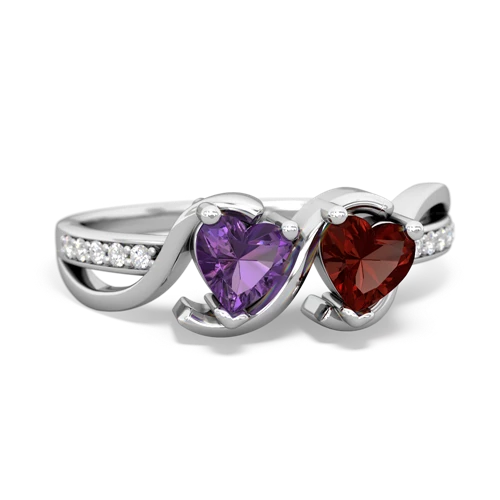 amethyst-garnet double heart ring