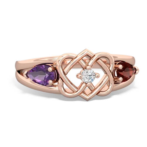 amethyst-garnet double heart ring