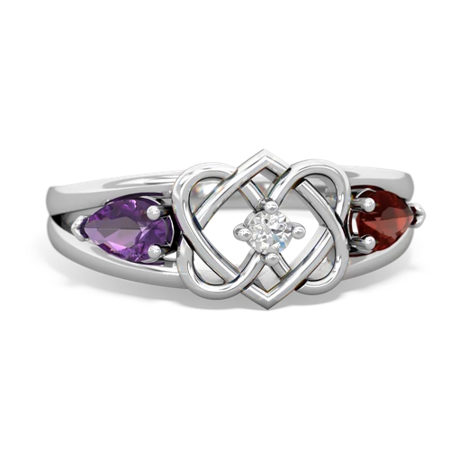 amethyst-garnet double heart ring