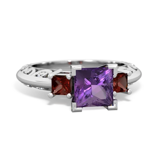 Amethyst Genuine Amethyst with Genuine Garnet and Lab Created Emerald Art Deco ring Ring