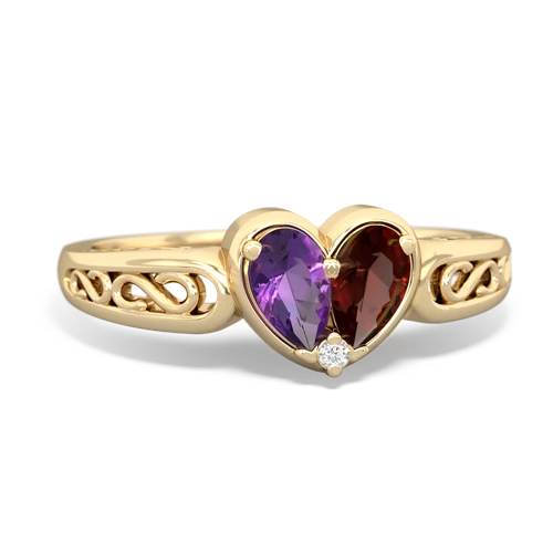 Amethyst Genuine Amethyst with Genuine Garnet filligree Heart ring Ring
