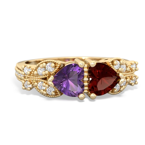 Amethyst Genuine Amethyst with Genuine Garnet Diamond Butterflies ring Ring