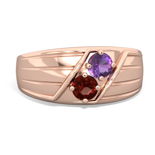 Amethyst Genuine Amethyst with Genuine Garnet Art Deco Men's ring Ring
