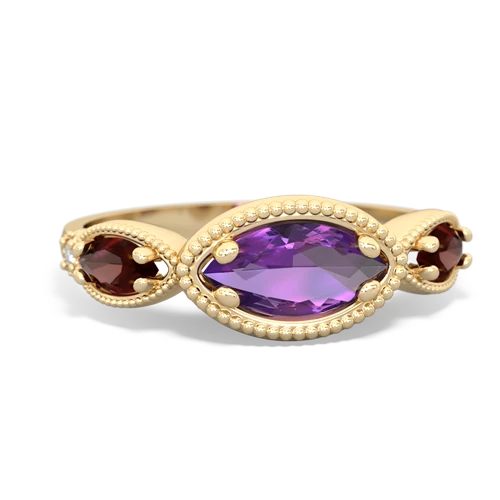 Amethyst Genuine Amethyst with Genuine Garnet and Lab Created Ruby Antique Style Keepsake ring Ring