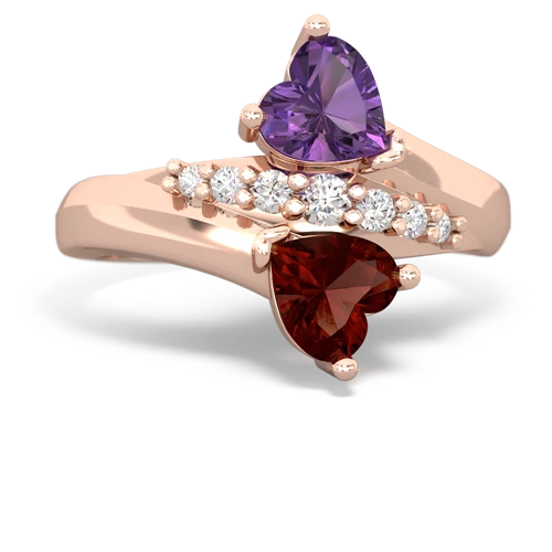 Amethyst Genuine Amethyst with Genuine Garnet Heart to Heart Bypass ring Ring