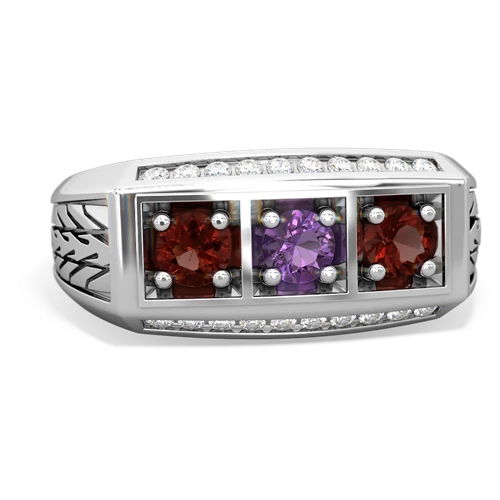 amethyst-garnet three stone ring