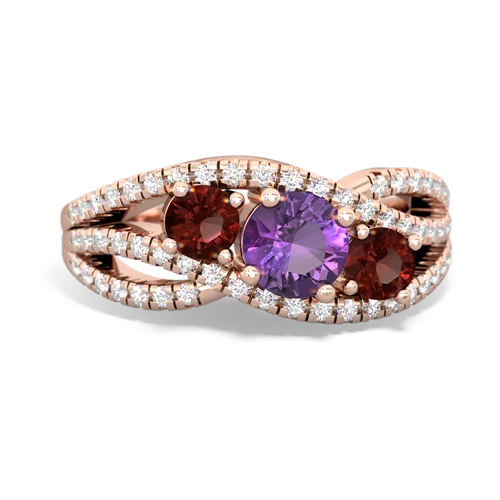 amethyst-garnet three stone pave ring