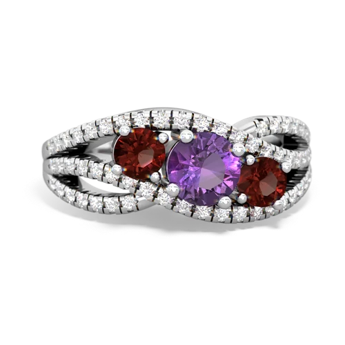 amethyst-garnet three stone pave ring