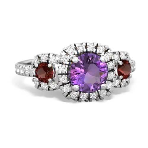 amethyst-garnet three stone regal ring