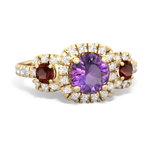 amethyst-garnet three stone regal ring