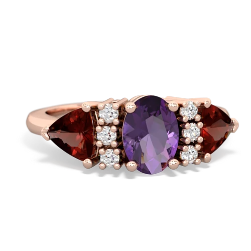Amethyst Genuine Amethyst with Genuine Garnet and  Antique Style Three Stone ring Ring