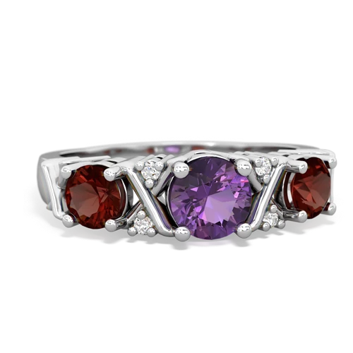 Amethyst Genuine Amethyst with Genuine Garnet and  Hugs and Kisses ring Ring
