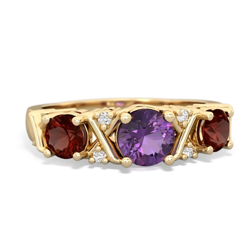 Amethyst Genuine Amethyst with Genuine Garnet and Lab Created Emerald Hugs and Kisses ring Ring