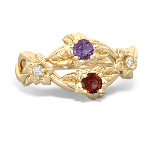 Amethyst Genuine Amethyst with Genuine Garnet Sparkling Bouquet ring Ring
