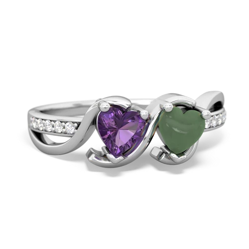 amethyst-jade double heart ring